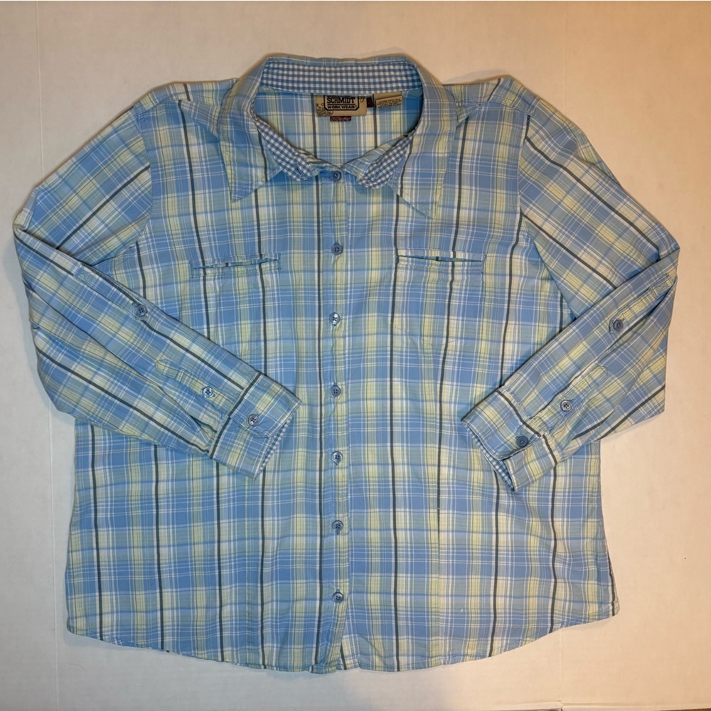 C.E. Schmidt 100% cotton long sleeve button down blue plaid work shirt size 2X